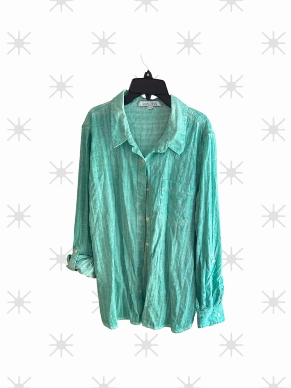 Blue Sol green textured button-down shirt Sz L
